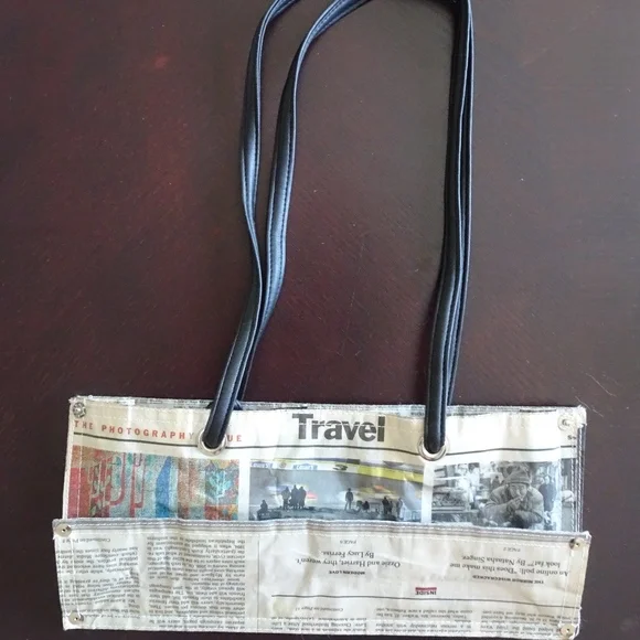Upcycled Newspaper Unique One of a Kind Artsy Hipster Creative Shoulder Bag - Picture 3 of 8